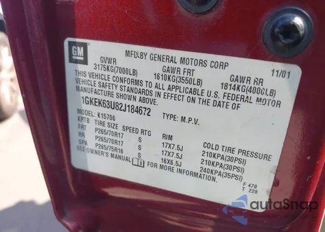 2002 GMC Yukon Denali from USA, damaged, VIN 1GKEK63U82J184672